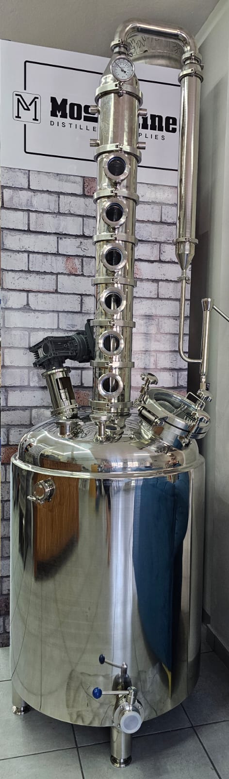 250lt Jacketed 6x 6" SS Sight Glass SS Column Reflux Still with Agitator